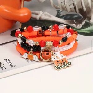 4 Halloween themed stackable bracelets with charms & beads